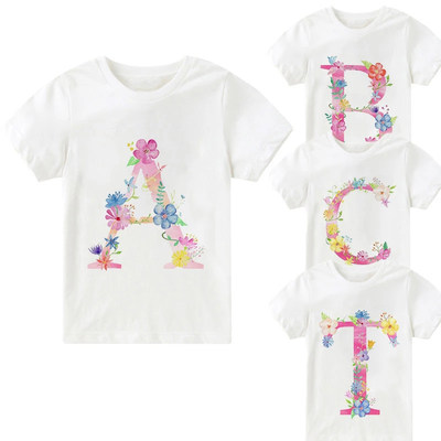 Letter Flower Kids T-shirt花朵26英文字母ABCDE男女儿童T恤童装