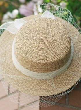 薇枫平顶草帽优雅赫本枫女夏季