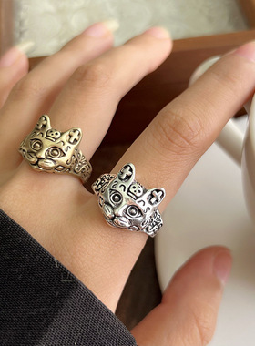 甜酷不掉色小众个性复古手饰设计感开口老虎戒指女