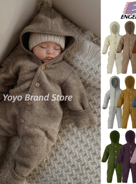 9折 德国正品ENGEL婴儿儿童宝宝初剪羊毛保暖连体衣外套外出服