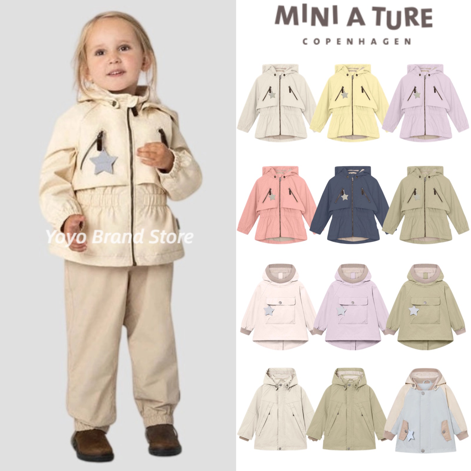 8折【圆帽风衣】25正品Miniature男女儿童防风防水外套冲锋衣