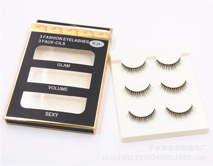 尚萌朵新款假睫毛W-25自然逼真短款纯手工磨尖假睫毛3对装包邮