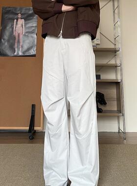 TWORED超显瘦褶皱设计感黑色工装裤女秋季新款美式街头休闲长裤子