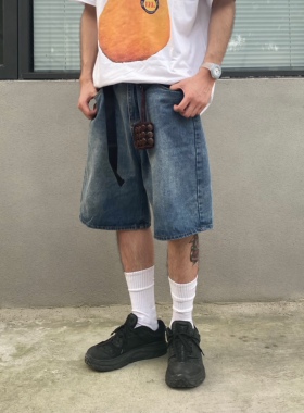 TWORED 欧美风5分牛仔短裤男潮牌美式小众国潮高街裤子五分裤潮