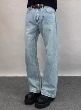 TWORED美式休闲浅蓝色水洗直筒牛仔裤男裤新款宽松潮流百搭长裤