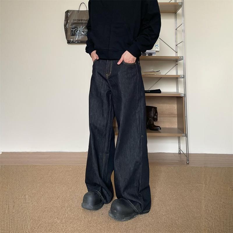 TWORED 美式丹宁cleanfit阔腿牛仔裤男女原牛色直筒宽松拖地裤子