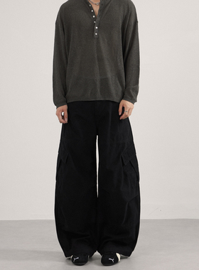 TWORED 美式复古水洗弯刀工装裤黑色嘻哈阔腿拖地休闲裤男女