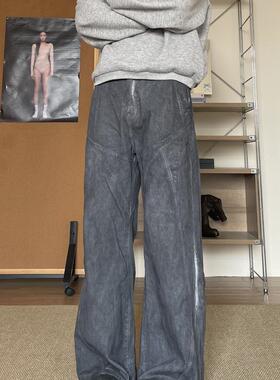 TWORED美式设计感解构拼接牛仔裤男女高街复古做旧直筒长裤子