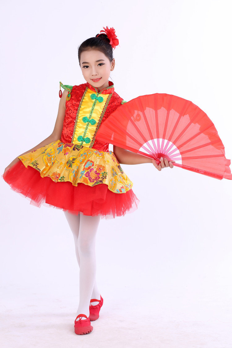 小荷风采表演服 国学礼赞舞蹈演出服蓬蓬裙古装幼儿比赛服装男女