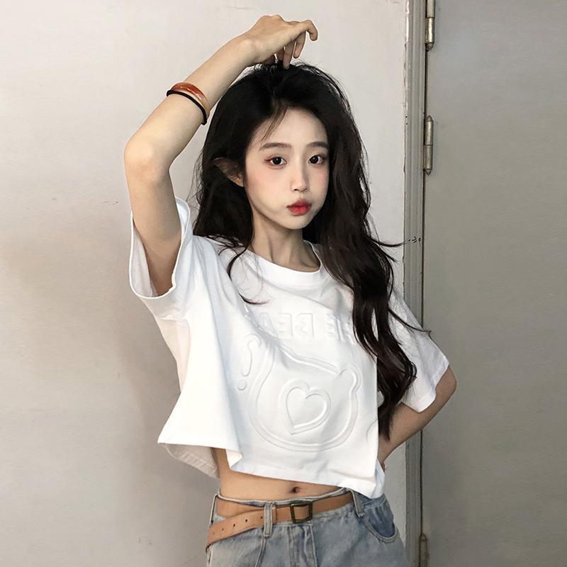 大码微胖mm300斤立体印花短款t恤