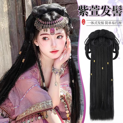 汉服假发一体式古风造型紫萱同款全套头饰古装麻花辫发型发髻发包