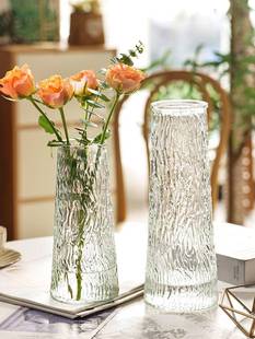 费哥浮雕玻璃花瓶北欧透明水养富贵竹鲜花客厅干花插花摆件 新疆 免邮