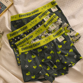 卡通绿色内裤 短裤 男纯棉夏款 透气潮流可爱平角青年男生四角裤