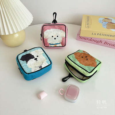 轻帆可爱小狗零钱包女款小容量便携收纳短绒包柔软布艺手拿包