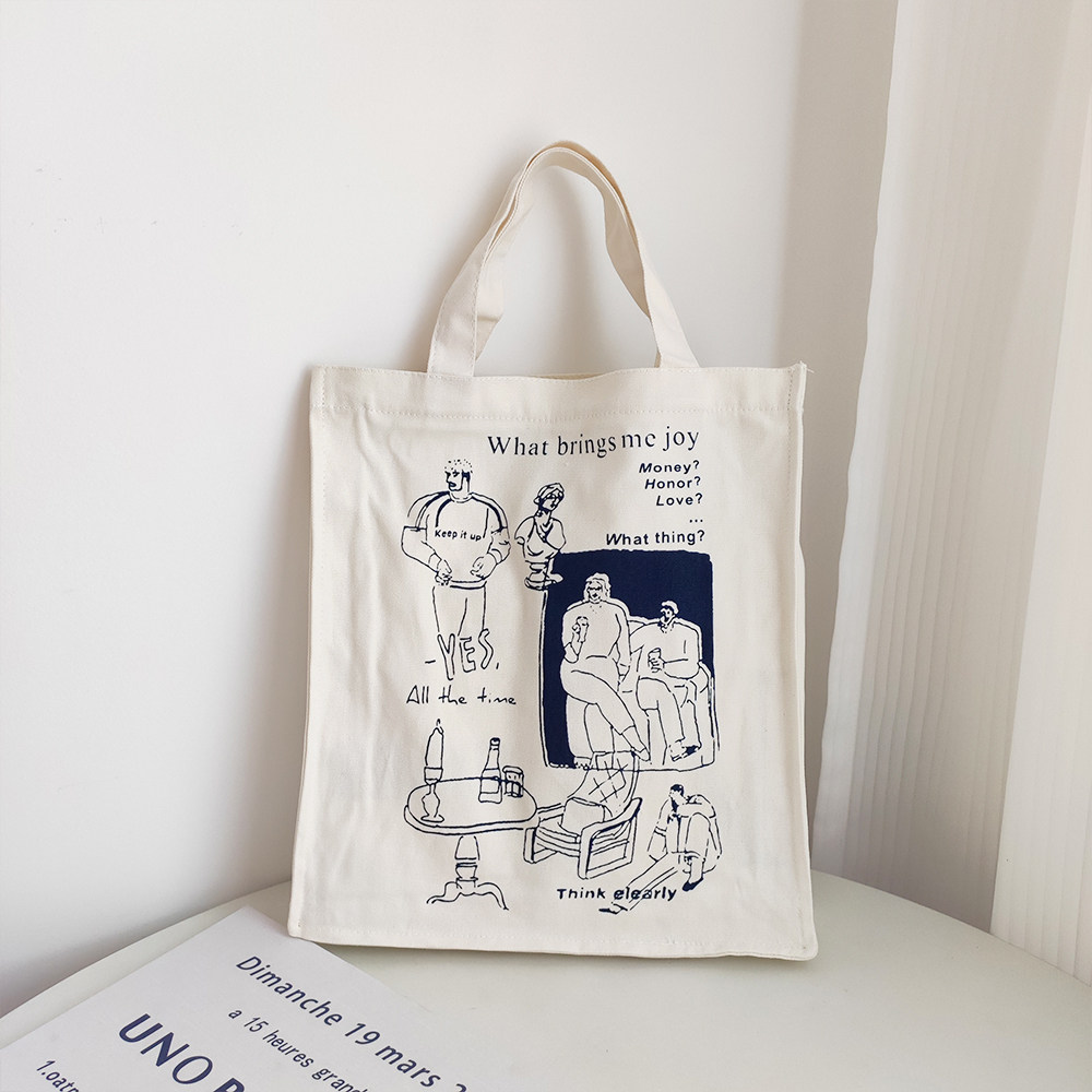 轻帆英文涂鸦帆布包黑色字母布袋韩国ins单肩包休闲购物袋托特包