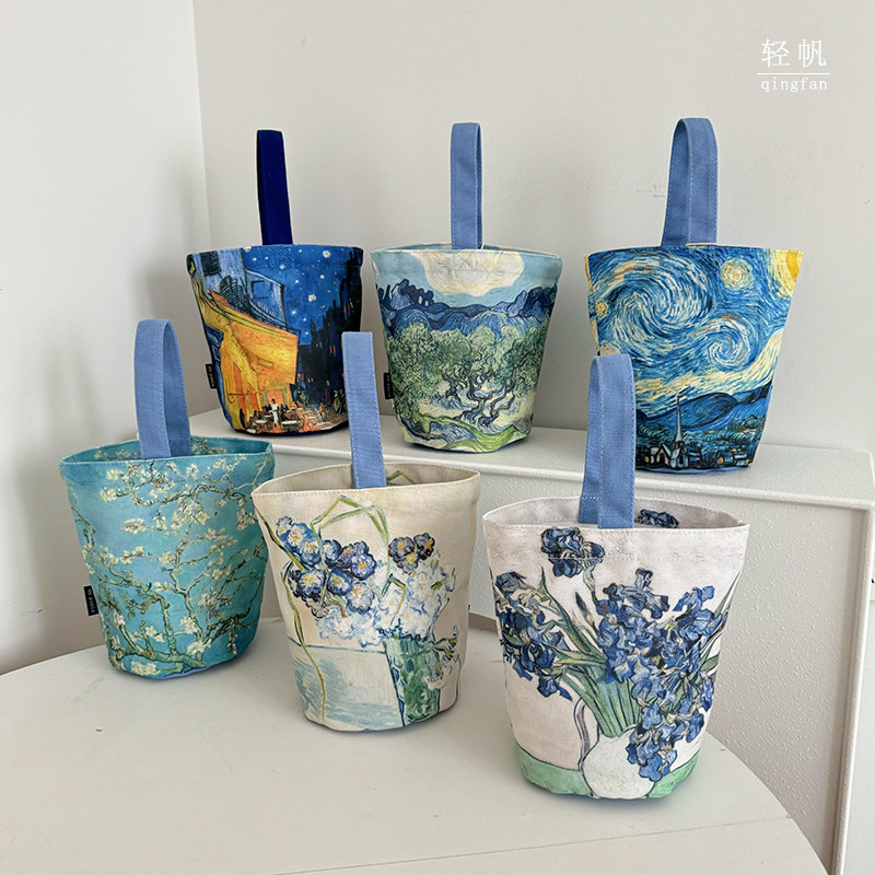 轻帆@梵高星空油画印花遛弯mini手提包水杯袋帆布包logo定制,箱包皮具/热销女包/男包,通用款女包,淘宝优惠券,粉丝福利购,淘宝优惠卷