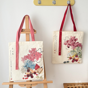 2025年中国风新中式文艺通勤帆布包大容量手提袋拉链单肩学生书袋