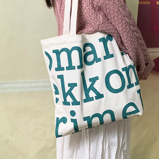 2021新品 小众帆布包女单肩包大字母慵懒风帆布手提袋学生拉链书包