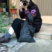 韩国chic原宿暗黑风帆布包日系ins少女帆布袋文艺学生百搭大书包