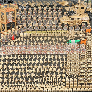 中国积木男孩子反恐特种兵人仔军事小人荒野哨岗拼装益智玩具礼物