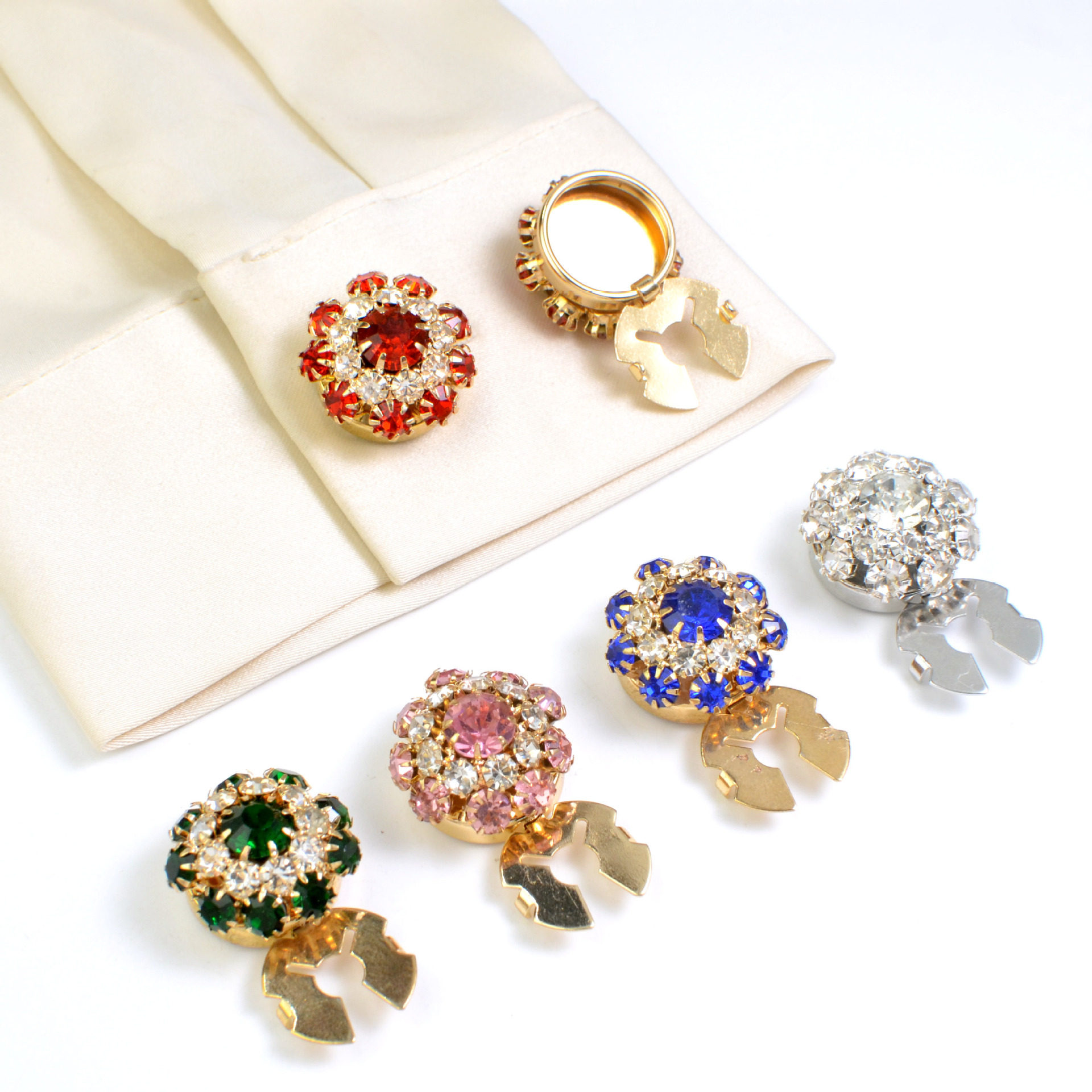 button cover 时尚珍珠水钻衬衣袖扣纽扣盖花朵领扣钻饰扣纽扣套