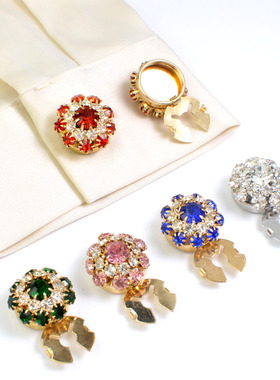 button cover 时尚珍珠水钻衬衣袖扣纽扣盖花朵领扣钻饰扣纽扣套