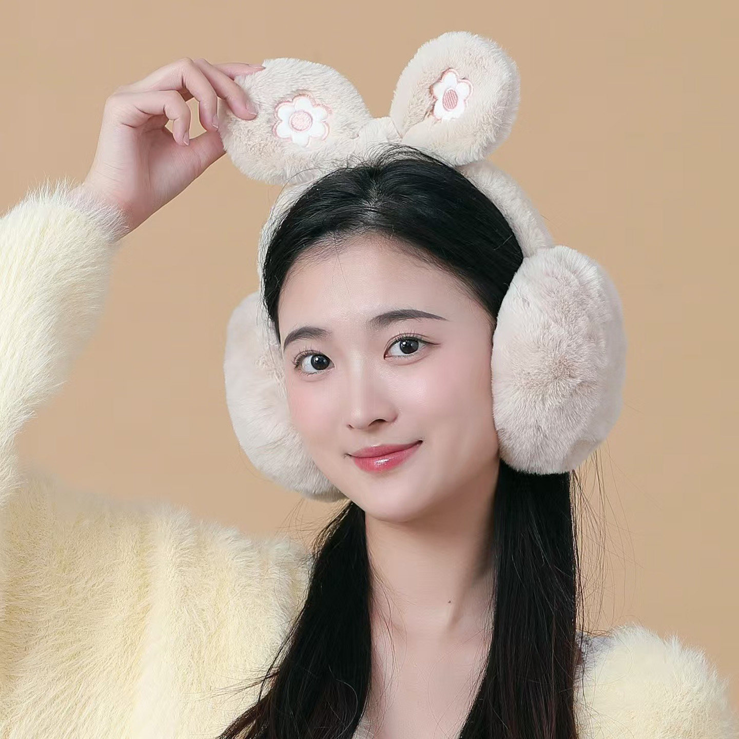 冬季保暖毛绒兔耳耳套女生可爱