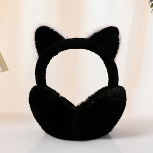 耳罩儿童可折叠女士耳包女童猫耳朵高颜值黑色卡通毛绒深色防寒