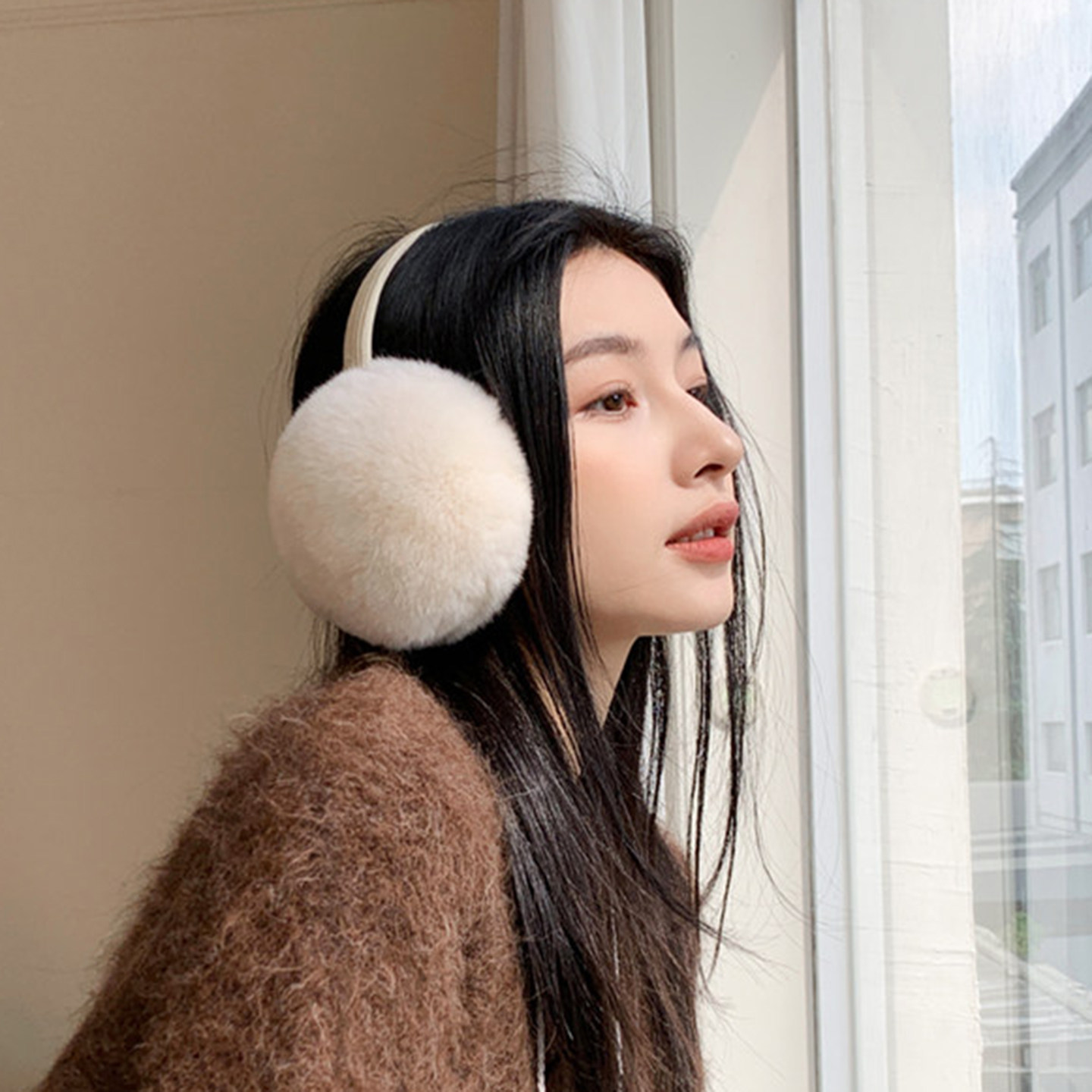 冬季獭兔毛毛绒保暖防冻耳套女款