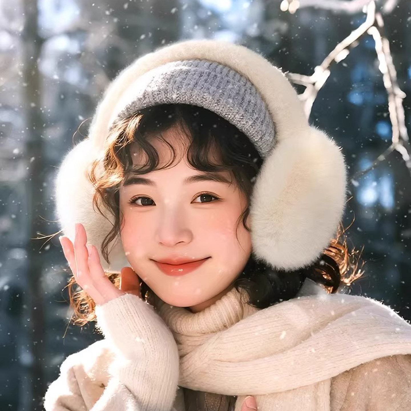 毛茸茸耳套女冬季保暖防寒可爱针织毛线耳罩防冻耳包简约风韩国