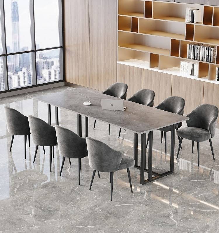 轻奢岩板会议桌简约现代长方办公工作台接待桌会议室长条桌椅组合