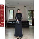 长款 极简收腰中领内搭打底小黑裙女冬季 连衣裙 加绒经典 郭九九呢