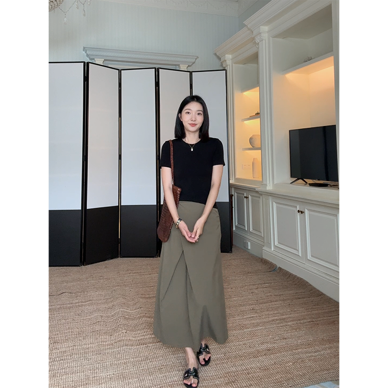 郭九九呢 棉天丝不规则设计感通勤显瘦半身裙夏季简约百搭短袖T恤