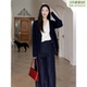 百搭上衣高腰阔腿裤 秋季 羊.毛慵懒风简约假两件撞色开衫 郭九九呢