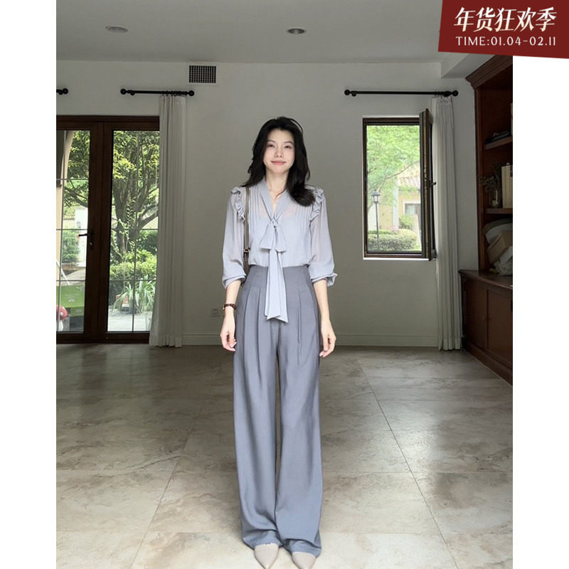 郭九九呢 气质荷叶边飘带衬衫百搭吊带新款高腰显瘦阔腿长裤女,女装/女士精品,时尚套装,淘宝优惠券,粉丝福利购,淘宝优惠卷