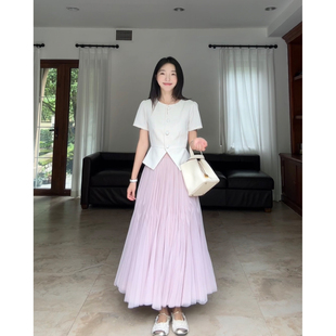 郭九九呢气质薄款收腰显瘦短袖西装外套上衣女夏季重工蝴蝶网纱裙