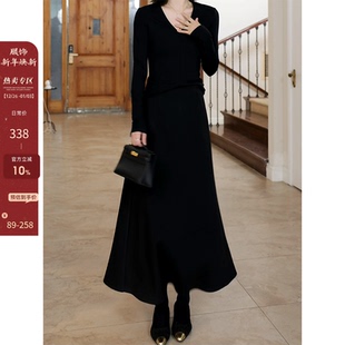 内搭 秋冬新款 郭九九呢 桑蚕丝羊毛醋酸高腰伞裙半裙v领显瘦打衣衫