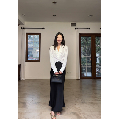 郭九九呢 气质V领扭结设计感小众白衬衫女高腰显瘦西装鱼尾裙半裙