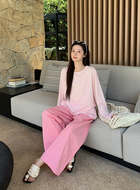 郭九九呢 棉宽松慵懒风休闲裤长裤夏季百搭薄透防晒罩衫上衣女