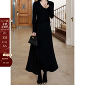 秋冬新款 郭九九呢 桑蚕丝羊毛醋酸高腰伞裙半裙v领显瘦打衣衫 内搭