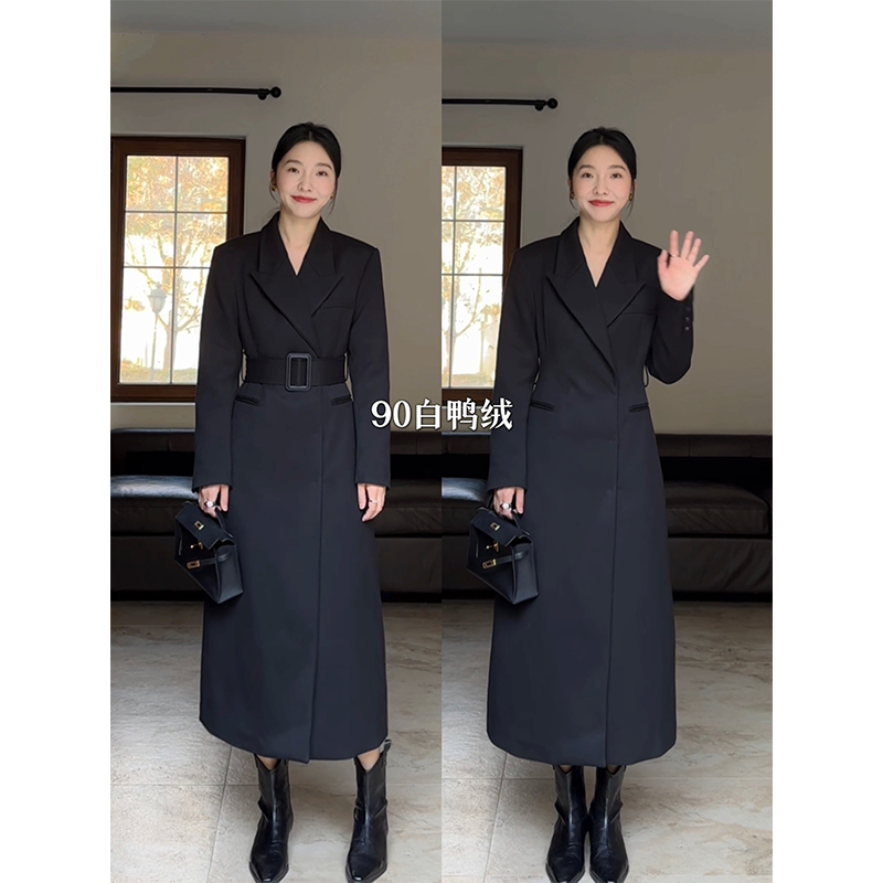 郭九九呢90白鸭绒西装羽绒大衣