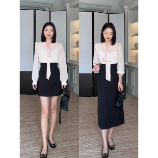 上衣百搭吊带收腰西装 秋季 半身裙 气质荷叶边飘带衬衫 郭九九呢