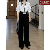 法式 裤 设计感小众V领显瘦衬衫 郭九九呢 上衣女新款 百搭西装 长裤