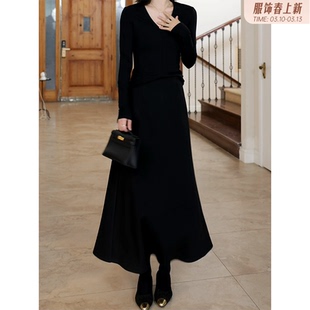 郭九九呢 桑蚕丝羊毛醋酸高腰伞裙半裙v领显瘦打衣衫秋冬新款内搭