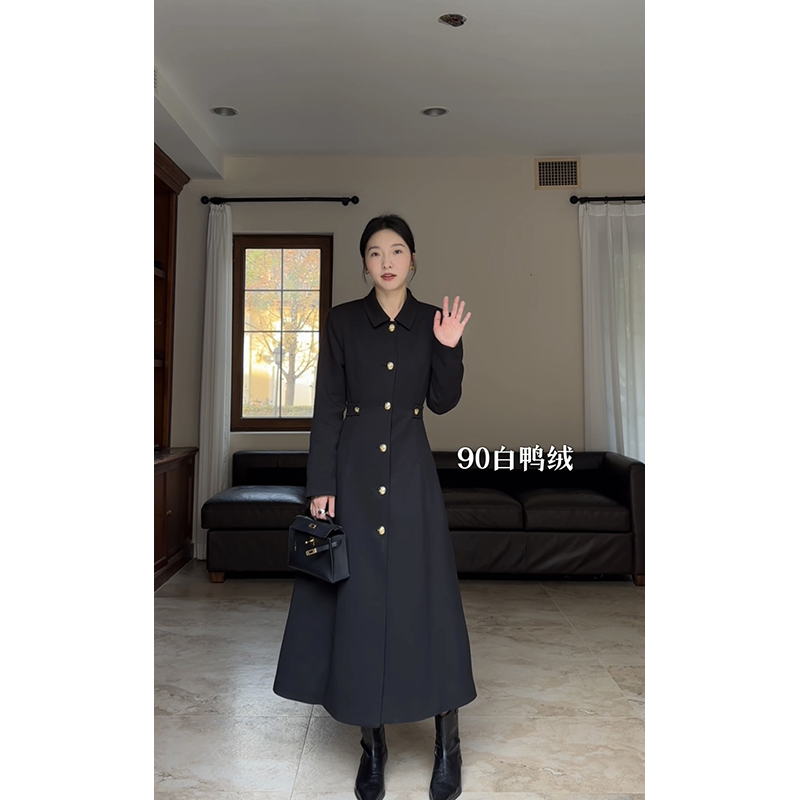 郭九九呢90白鸭绒西装羽绒大衣