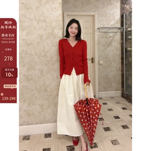 高腰显瘦半裙 女春季 郭九九呢 羊毛桑蚕丝迪士尼在逃公主百搭开衫