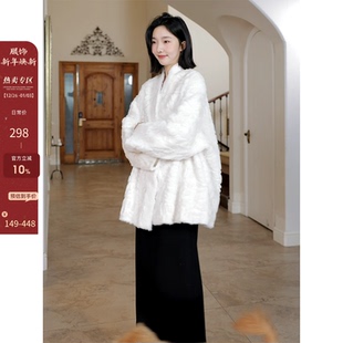 郭九九呢 百搭上衣a字半裙 慵懒贵气感大斗蓬宽松显瘦毛毛外套冬季