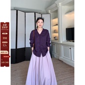 年终清仓 售完不补 苎麻天丝复古紫色宽松木耳边衬衫 秋季 上衣