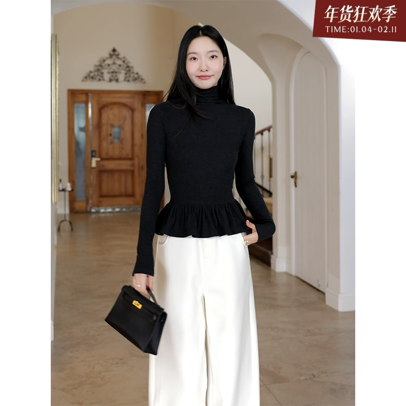 郭九九呢 芭蕾风修身显瘦绒感内搭打底衫T恤冬季上衣女加绒弯刀裤,女装/女士精品,时尚套装,淘宝优惠券,粉丝福利购,淘宝优惠卷