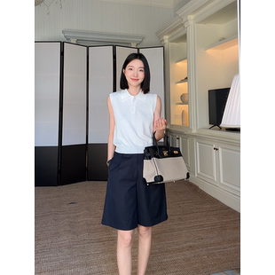 女 郭九九呢 100%天丝百搭针织POLO衫 背心夏季 显瘦老钱感百搭短裤